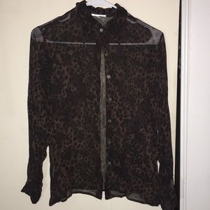 Sheer leopard button down